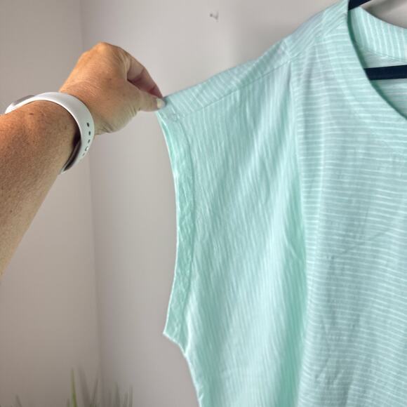 Lands' End Women's Plus Size Slub Wedge T-Shirt SZ 3X Mint White Stripes Cotton - Picture 4 of 8